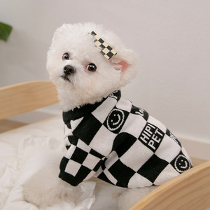 하얀마트, 강아지 샵, 반려동물, 반려견, 냥이, 스마일 블랙 체크니트 강아지옷